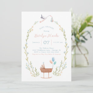 Stork Baby Shower-inbjudan Rosa och Blue Inbjudningar