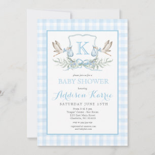Stork Baby Shower-inbjudan, Stork Vapensköld Inbju Inbjudningar