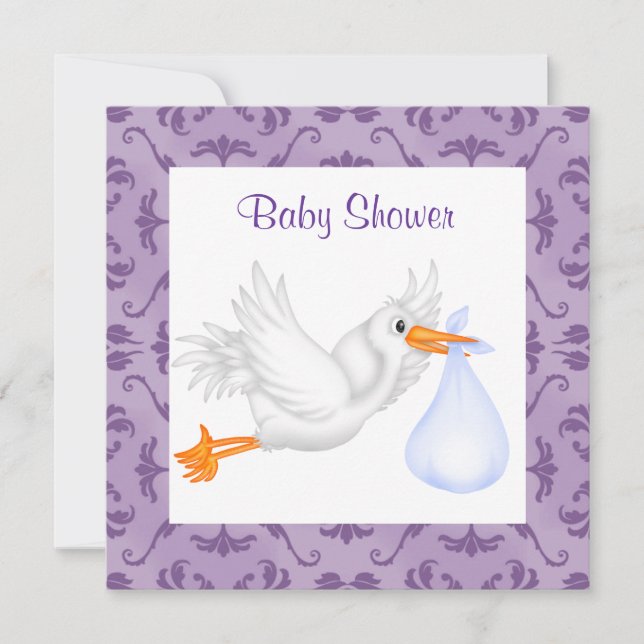 STORK BABY SHOWER-INBJUDANDE LILA INBJUDNINGAR (Framsida)