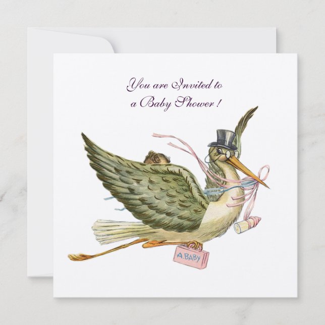 StORK BABY SHOWER, kände sig papper Inbjudningar (Framsida)