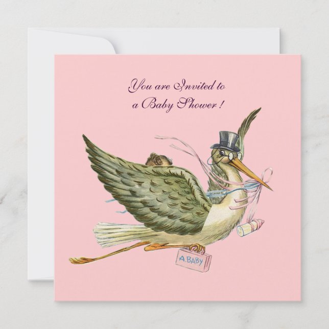 StORK BABY SHOWER, kände sig papper Inbjudningar (Framsida)