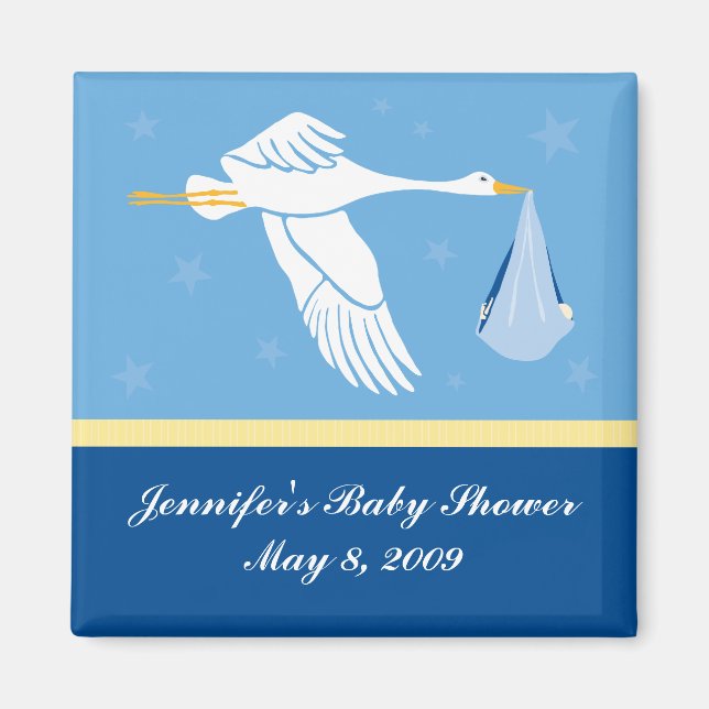 Stork Baby Shower Magnet - Blue (Framsidan)