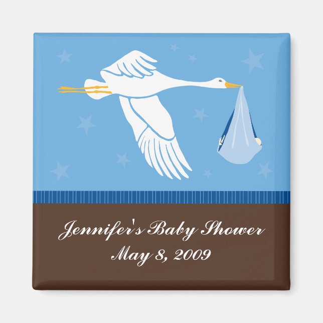 Stork Baby Shower Magnet - Blue/Brown (Framsidan)