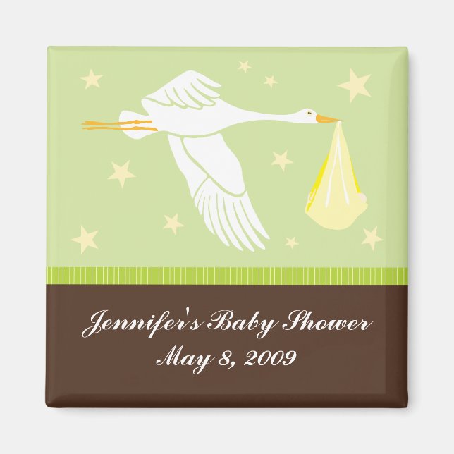 Stork Baby Shower Magnet - Grönt/Brown (Framsidan)