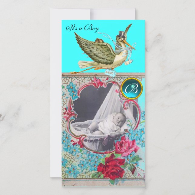 STORK BABY SHOWER MONOGRAM, aquamarine (Framsida)