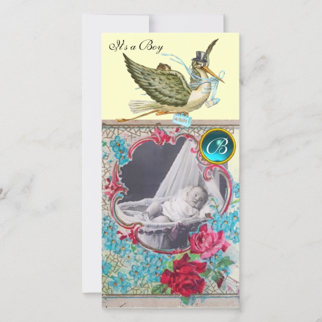STORK BABY SHOWER MONOGRAM, aquamarine kräm Meddelande (Framsida)