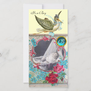 STORK BABY SHOWER MONOGRAM, aquamarine kräm Meddelande