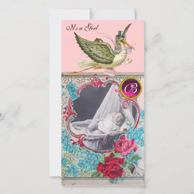 STORK BABY SHOWER MONOGRAM ,ruby Meddelande (Framsida)