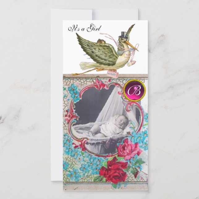 STORK BABY SHOWER MONOGRAM ,ruby.white Meddelande (Framsida)