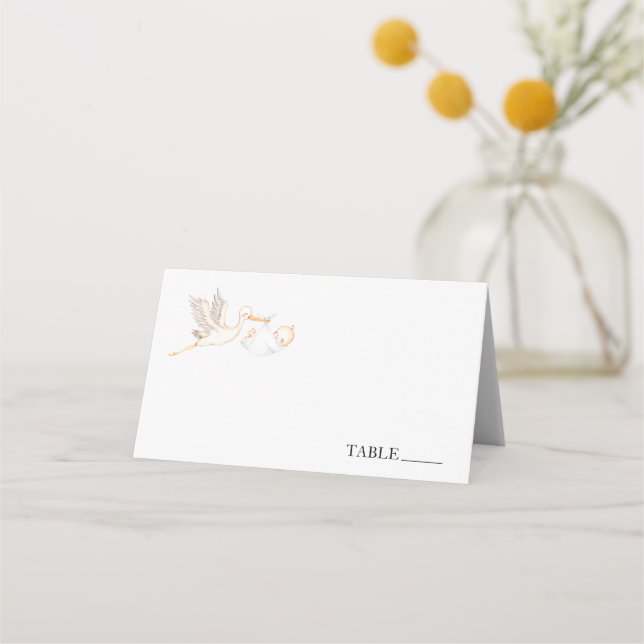 Stork Baby Shower Namn Place Card Placeringskort (Framsida)