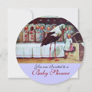 STORK BABY SHOWER Nyfödd bebis Blue Inbjudningar