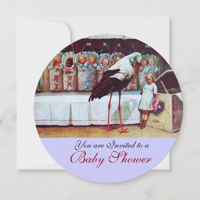 STORK BABY SHOWER Nyfödd bebis Blue Inbjudningar (Framsida)