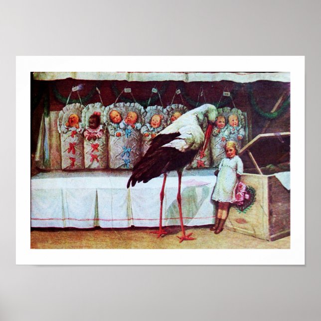 STORK BABY SHOWER Nyfödd bebis Poster (Framsidan)