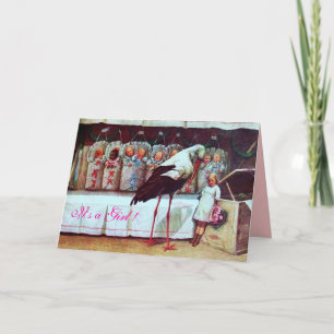 STORK BABY SHOWER Nyfödd bebis Rosa Inbjudan