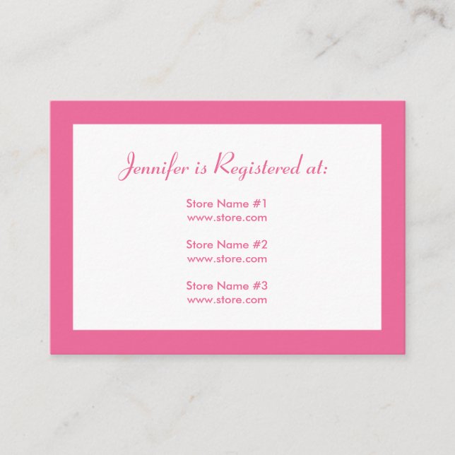 Stork Baby Shower Registry Card - Rosa Tilläggskort (Framsida)