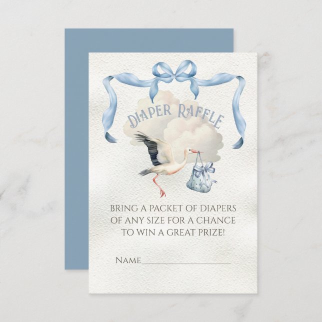 Stork Baby Shower Ribbon Bow Diaper Raffle Inbjudningar (Fram/baksida)