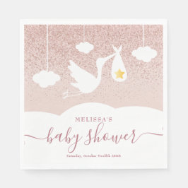 Stork Baby Shower Ro Guld Star Glitter Pappersservett