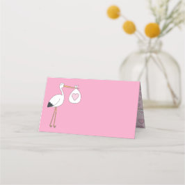 Stork Baby Shower Rosa Girl Cute Tecknad Placeringskort