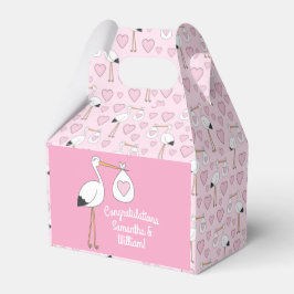 Stork Baby Shower Rosa Girl Cute Tecknad Presentaskar