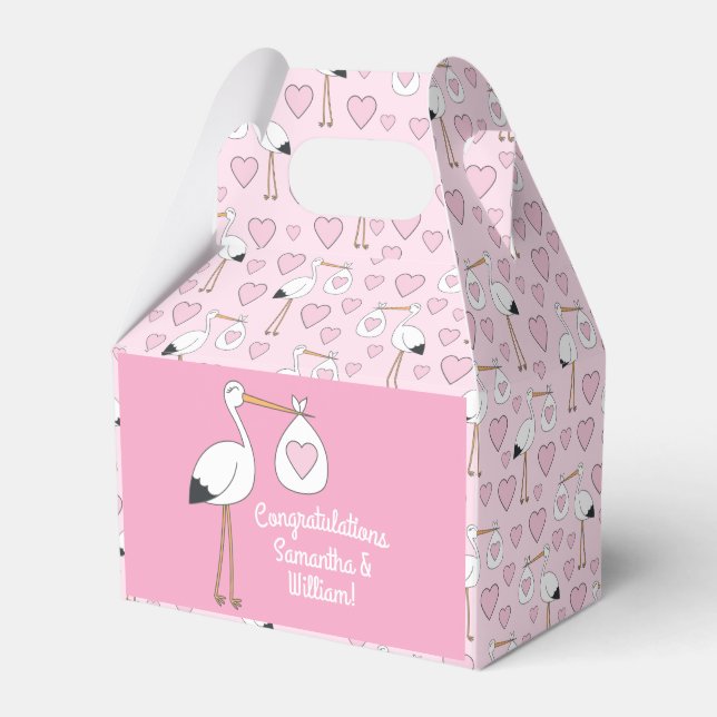 Stork Baby Shower Rosa Girl Cute Tecknad Presentaskar (Framsidan Sidan)