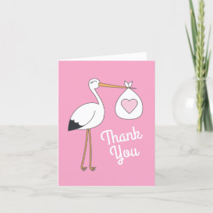 Stork Baby Shower Rosa Girl Cute Tecknad Tack Kort