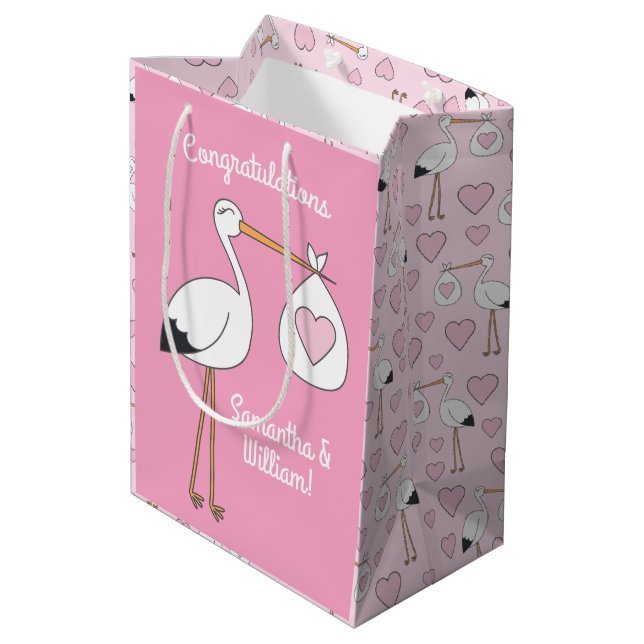 Stork Baby Shower Rosa Girl Girl (Baksidan Vinklad)