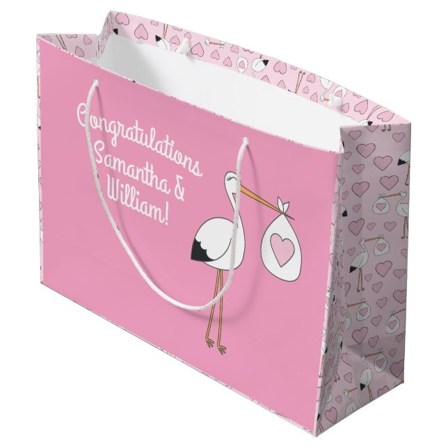 Stork Baby Shower Rosa Girl Girl (Baksidan Vinklad)