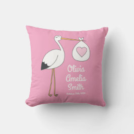 Stork Baby Shower Rosa Girl Girl Kudde