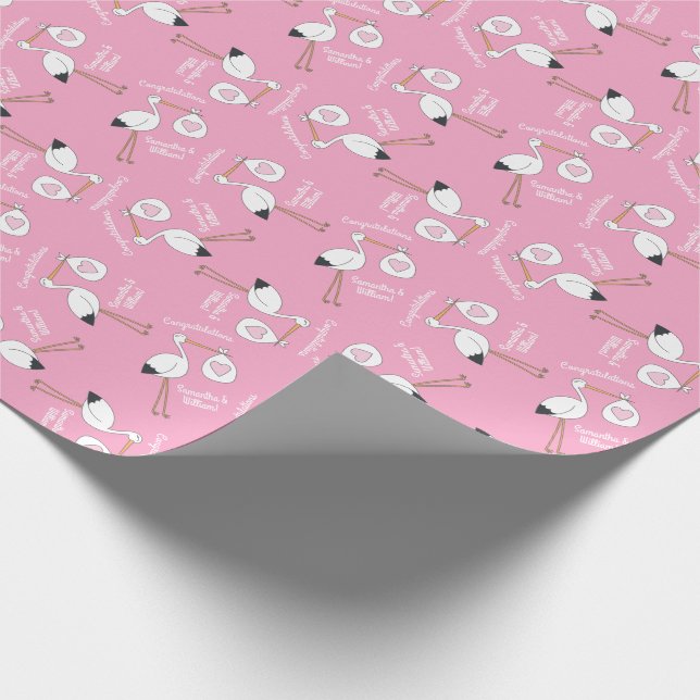 Stork Baby Shower Rosa Girl Girl Presentpapper (Hörn)