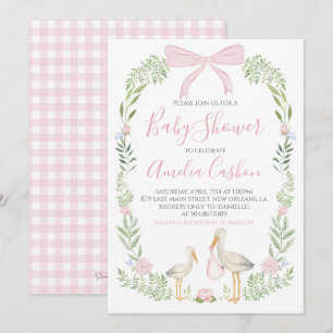 Stork Baby Shower Rosa Preppy Southern Girl Inbjudningar