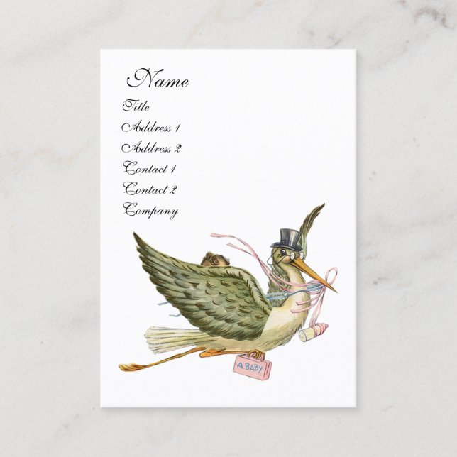 STORK BABY SHOWER,Rosa Vit Visitkort (Framsida)