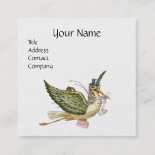 STORK BABY SHOWER Rosa White Pearl Papper Fyrkantigt Visitkort