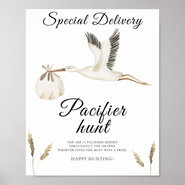 stork baby shower - sök-lek för nappflaska poster (Framsidan)