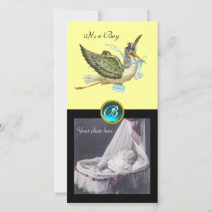 STORK BABY SHOWER SQUARE MONOGRAM, aquamarine Meddelande