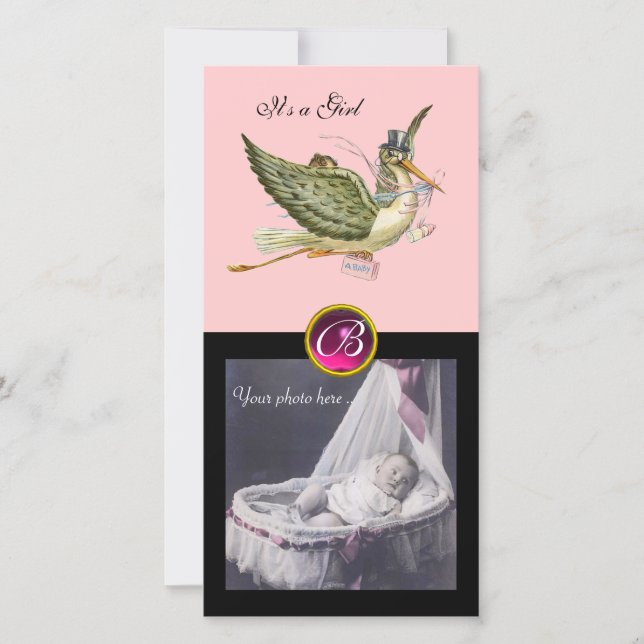 STORK BABY SHOWER SQUARE MONOGRAM ruby Meddelande (Framsida)