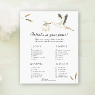 Stork baby shower - Vad har du i handväskan spel