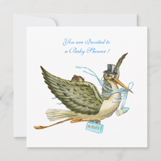 STORK BABY SHOWER,vit Inbjudningar (Framsida)