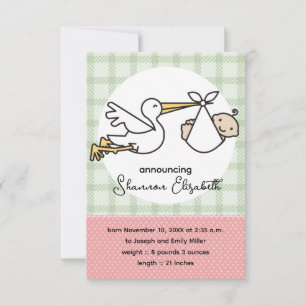 Stork Baby Tillkännagivande för födelse (Rosa) Meddelande