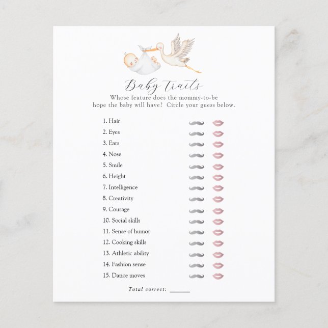 Stork Baby Traits Shower Game (Framsida)