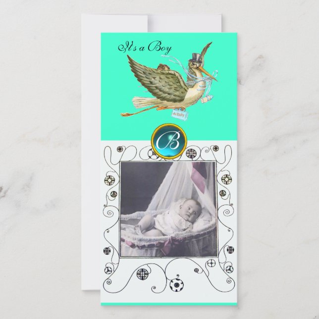 STORK BABYDOPP SVÄVAR MONOGRAM aquamarine Meddelande (Framsida)
