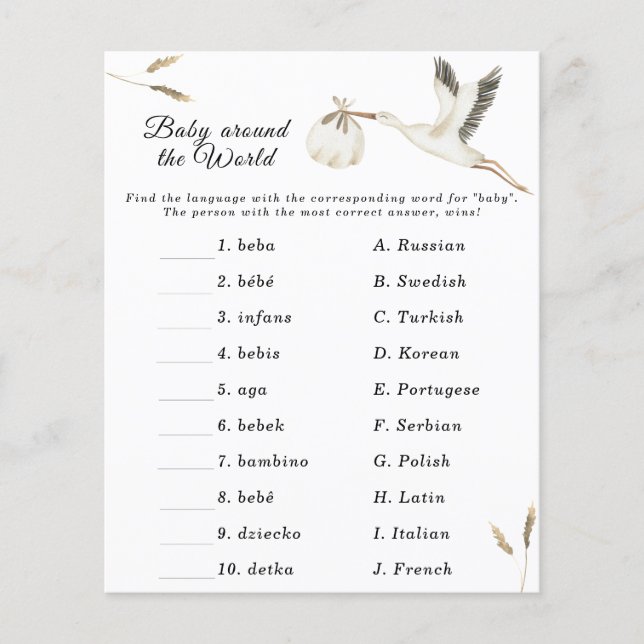 Stork babydusch - Baby värld runt-spel (Framsida)