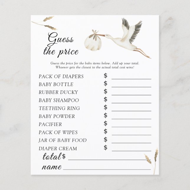 Stork babydusch - Gissa prist spel (Framsida)