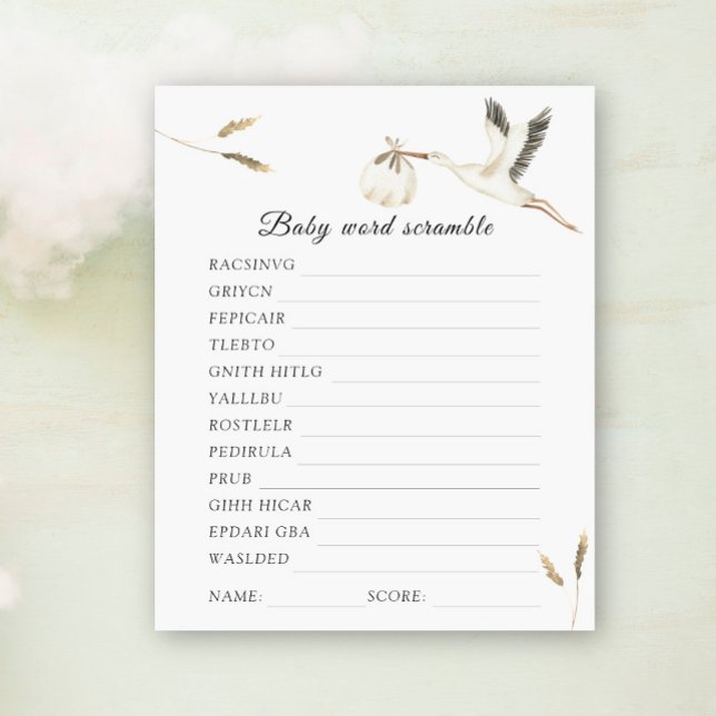 Stork babydusch Ord-skammuschspel (Skapare uppladdad)