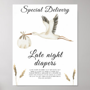 Stork, babydusch - Sent nattblöjspel Poster