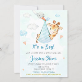 Stork babyduschinbjudan Giraffe party inbjudan