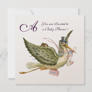 STORK BABYFEST MONOGRAM, guld metallisk Inbjudningar