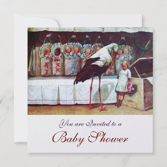 STORK BABYFEST Ny babyfödelse Vit pärla Inbjudningar (Framsida)