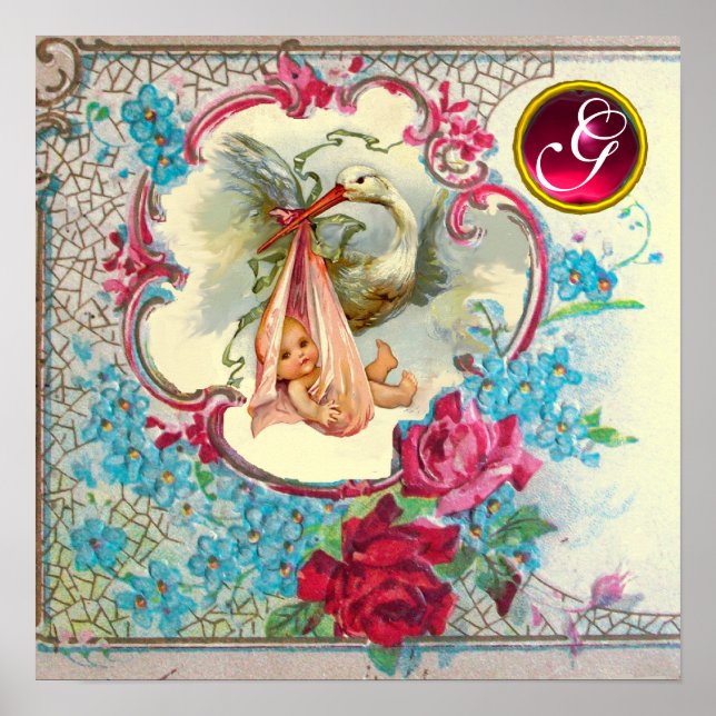 STORK BABYFlicka FÖDSELSDAGSFIRANDE Ruby Ädelsten  Poster (Framsidan)