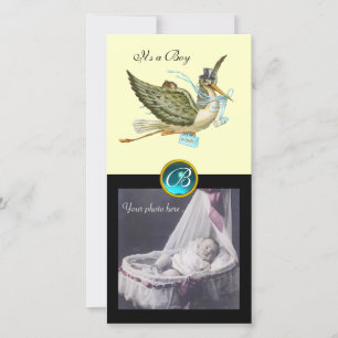 STORK BABYSHOWER Fyrkantig MONOGRAM aquamarine krä Meddelande