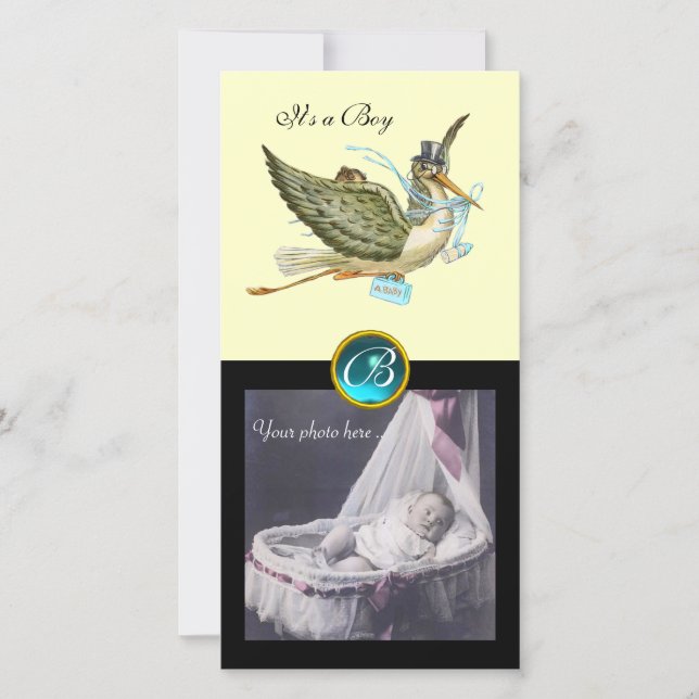 STORK BABYSHOWER Fyrkantig MONOGRAM aquamarine krä Meddelande (Framsida)